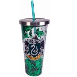 Harry Potter Slytherin Glitter Cup With Straw 20 Oz.