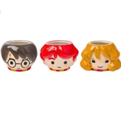 Harry Potter Ceramic Sculpted Mini Cup Set Of 3 Featuring Harry, Hermione, Ron